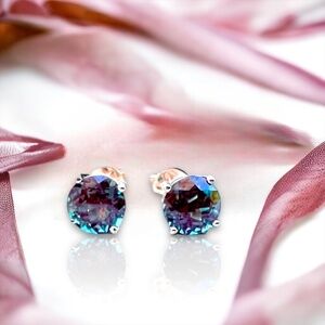 Lab Grown Alexandrite Earrings Handmade in Solid 14k Rose Gold 6mm from Canada